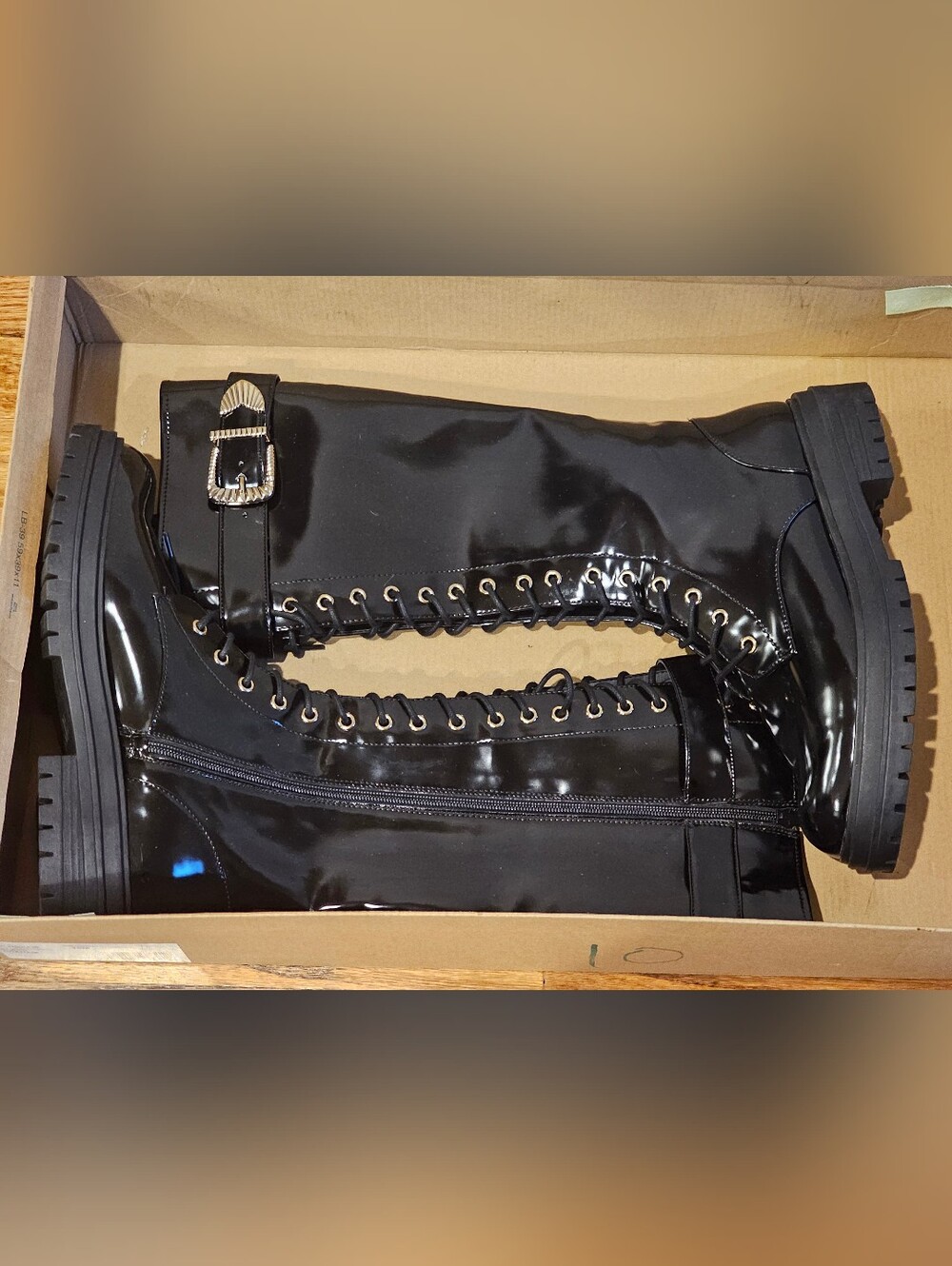 Gianni Bini Sky-Scraper Lug Sole Platform Patent Leather Boots Size 10 NWOT - Picture 4 of 10